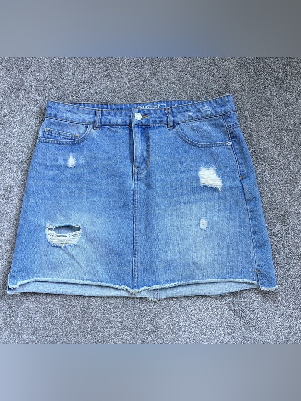 Noisy May Light Blue Distressed Denim Mini Skirt